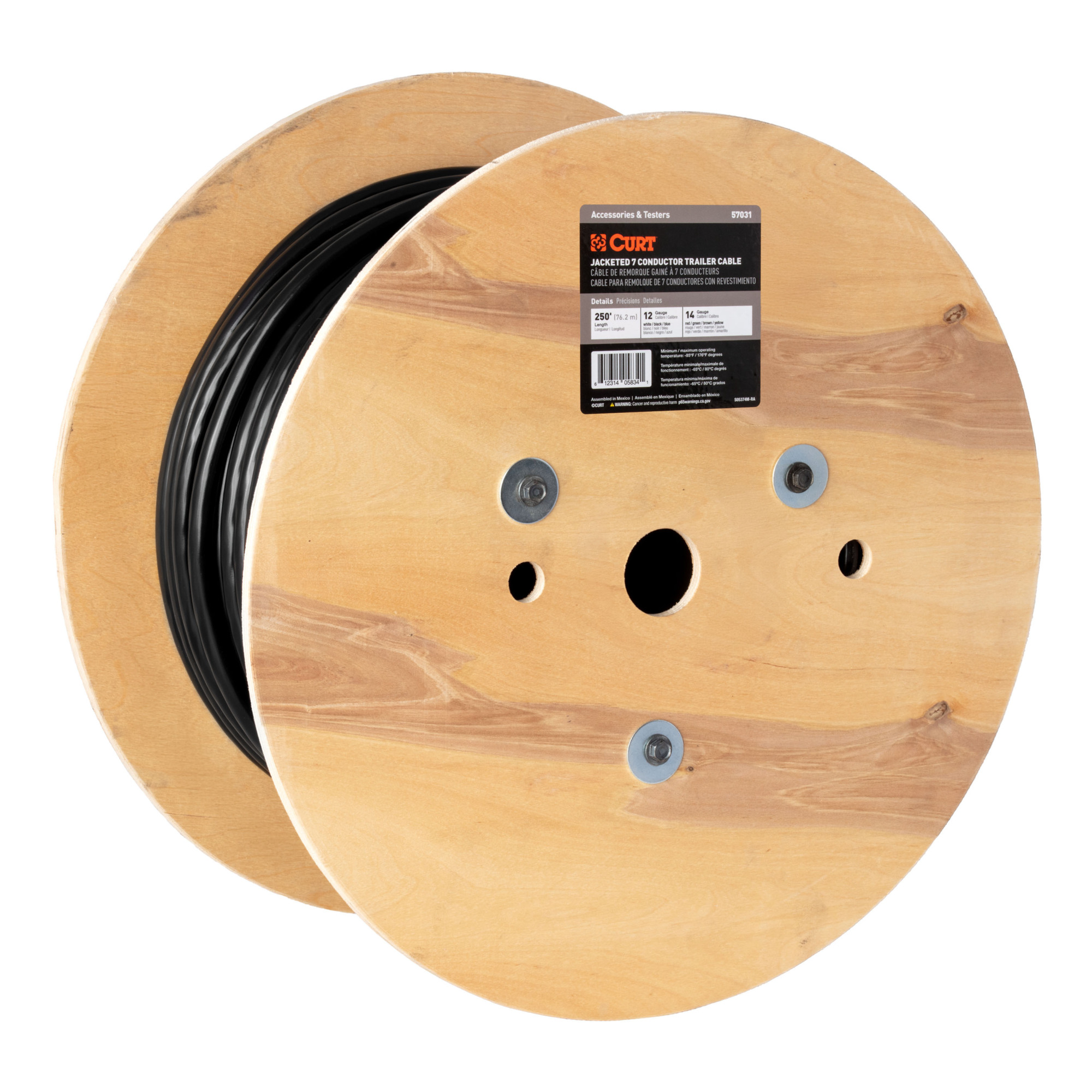 Curt Manufacturing 7-Wire Trailer Cable Wiring — 250ft. Spool, 12/14 Gauge Wires, Model# 57031